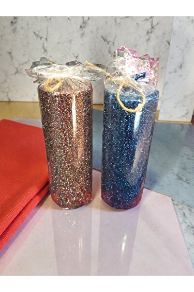 Evimora Home ili Simli Silindir Dekoratif Mum Seti | Parlak Renkli Mum | Ev D...