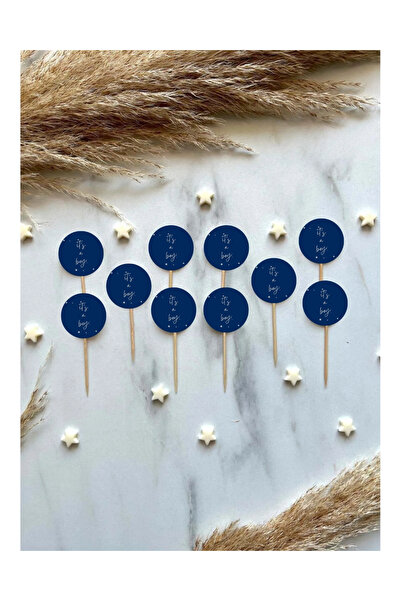 The Istanbul Event مجموعة من 10 قطع زينة الكعك الزرقاء الصغيرة بعبارة 'إنه ول...