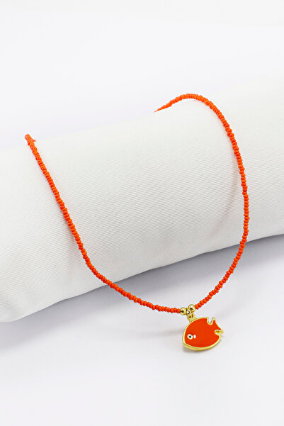 biuti Orange Enamel Metal Fish Bijouterie Necklace, Orange Accessory