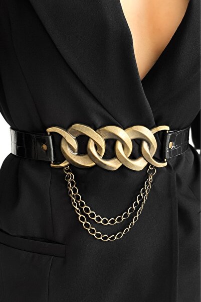 Be Best Women's Black Chain Detailed Belt Be221