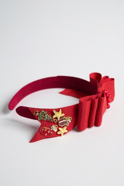 ERYA aksesuar New Year Red Big Ribbon Christmas Crown Hair Accessory – Premium Handmade Design