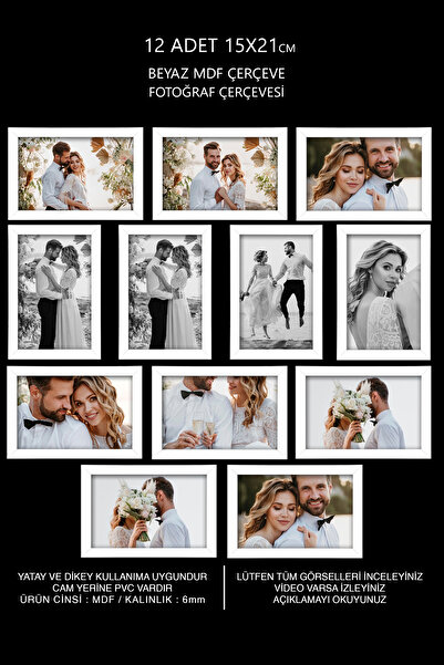 YEDİART 12 Adet 15x21 Çerçeve - Mdf Çerçeve - Fotoğraf Çerçevesi - A5 Pvc'li ...
