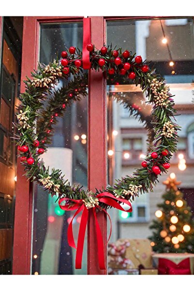 MAİSON ALİSA Yılbaşı Çelenk Kapı Süsü 30 x 30 cm Büyük Zarif Yeniyıl Kokina G...