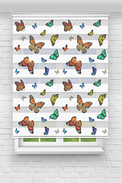 Perdecizade (ENXBOY)RENKLİ KELEBEKLER DİJİTAL BASKILI ZEBRA PERDE-COCUK ODASI...