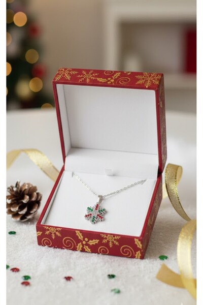 KANERUZ Gümüş Renk Zirkon Taşlı Kar Tanesi Kolye Yılbaşı Hediyesi