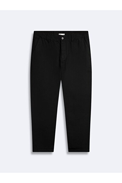 Ltb Linen Look Straight Leg Black Trousers