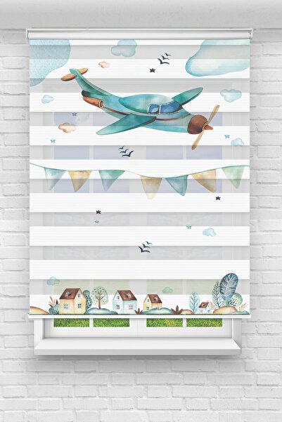 Perdecizade (ENXBOY)UÇAK DİJİTAL BASKILI ZEBRA PERDE-COCUK ODASI-STOR PERDE