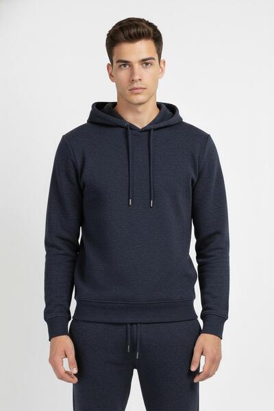 Sabri Özel Giotelli Navy Blue Regular Fit Cotton Hooded Tracksuit Set