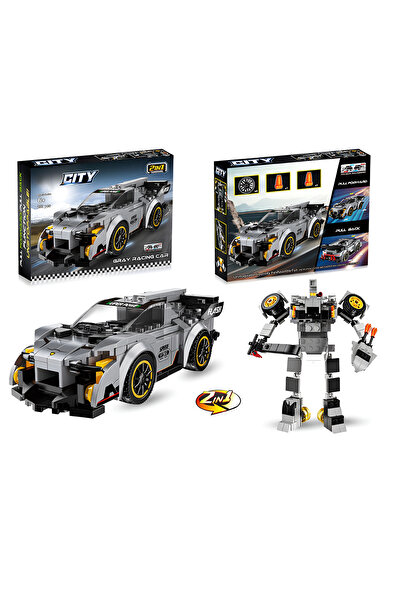 OEM Set Construcție 2-în-1 Mașină de Curse Gri & Robot Transformabil – 280 Piese, City Flash, Pull-Back