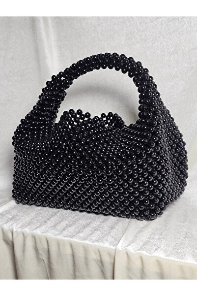 AGH Değerli Hediyeler Black Beaded Women's Handbag – Knitted Evening Dress and Casual Bag