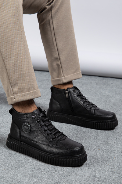 Sanvio Tarzkar Black Daily Waterproof Stitched Guaranteed Premium Durable Non-Slip Rubber Sole Men's Boots