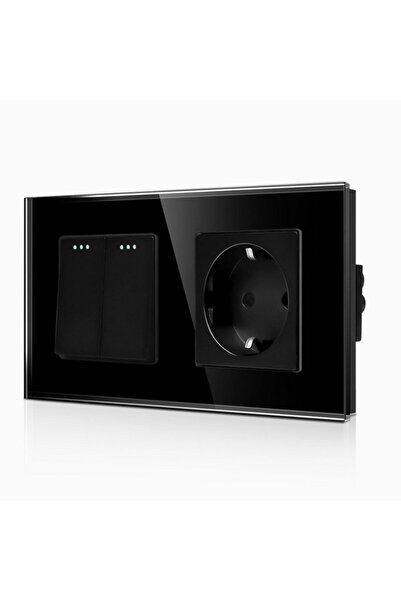 CnBingo Schuko socket with double one-way switch, glass, black