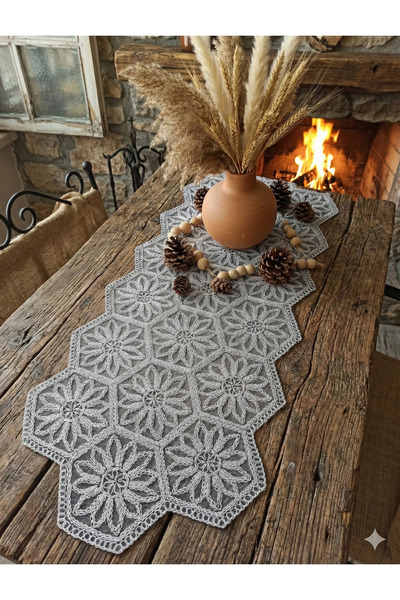 e-ceyiz Fransız Dantel Detaylı Tek Runner, Masa Üzerine Runner, Masa Örtüsü R...