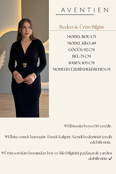Aventien Draped Gold Belted Slit Elegant Black Dress