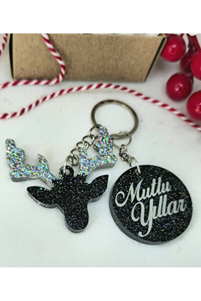 Frisson Μπρελόκ με θέμα την Πρωτοχρονιά, ασημί μαύρο με κεφάλι ελαφιού & κομψ...