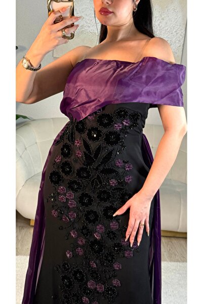 STAYILK DRESSES Evening dress with rose embellishments and pleats