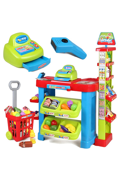 OEM Smart Market Children's Supermarket Set – 80 cm, Marking House, Basket, Vegetables & Fruits, 60+ Pieces