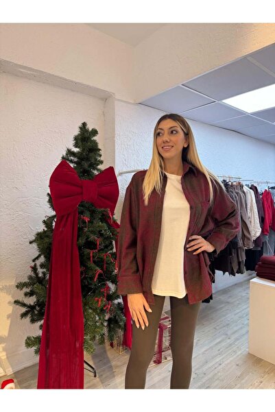 Gülten Akgün BORDO TEK CEP DETAYLI EKOSELİ ODUNCU GÖMLEK