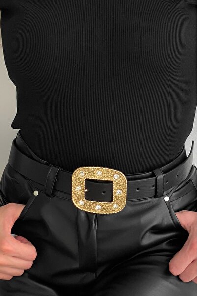 Be Best Жіночий чорний квадратний ремінь з камінням BE227