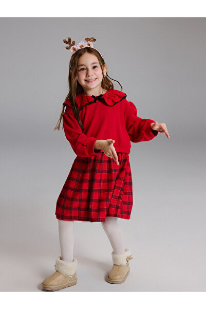 LC Waikiki Red Plaid Patterned Girl's Dress