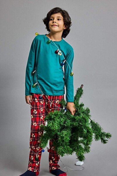 DeFacto Boy's Christmas Themed Pajama Set Long Sleeve Top Long Bottom G7260A8...