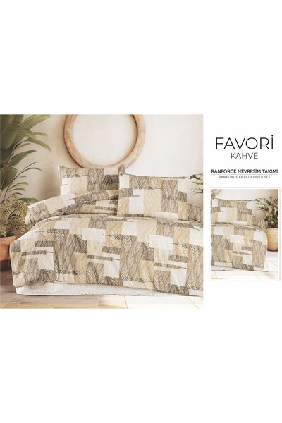 Bella Home طقم غطاء لحاف مزدوج 100% قطن في علبة بلون القهوة المفضلة