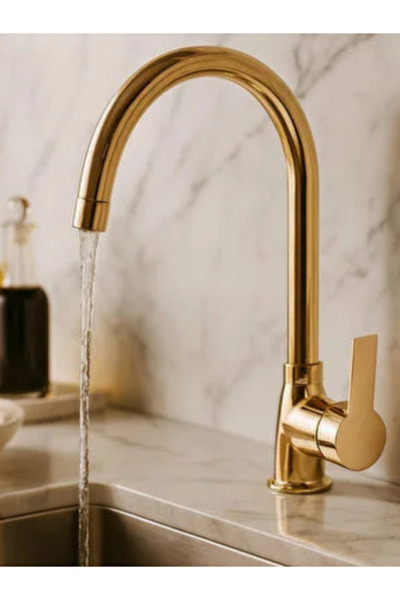 ESHOME حنفية مطبخ ذهبية بتصميم دلتا فاخر مطلية باللون الذهبي