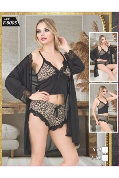 PİERLES 3-Piece Set with Robe and Shorts – Leopard Print