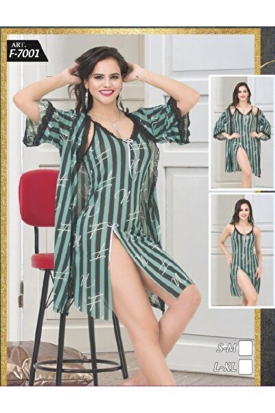 Pi Giyim Set de îmbrăcăminte pentru acasă cu dantelă cu dungi verzi