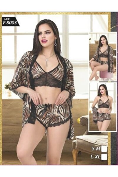 SİERNA Set de 3 piese cu halat și pantaloni scurți – Motiv zebră