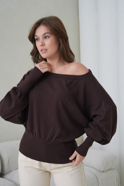 mysimy Geniş Yaka Kol detaylı Premium / Özel iplik Kazak