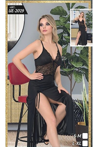 SİERNA Μαύρο νυχτικό από τούλι με δαντέλα