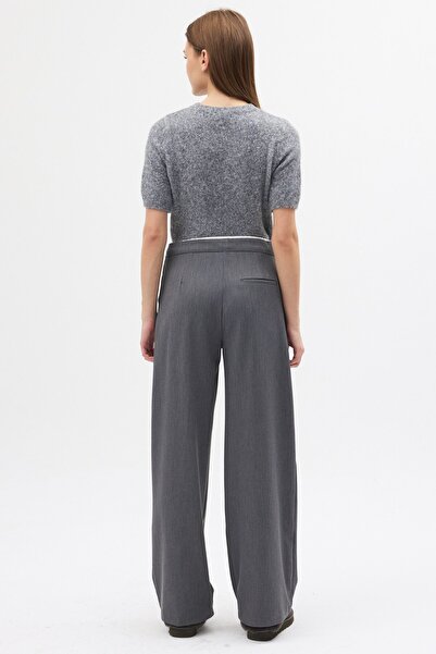 QANU Double Waist Detailed Trousers Gray