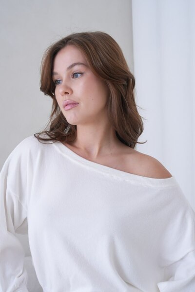 mysimy Geniş Yaka Kol detaylı Premium / Özel iplik Kazak