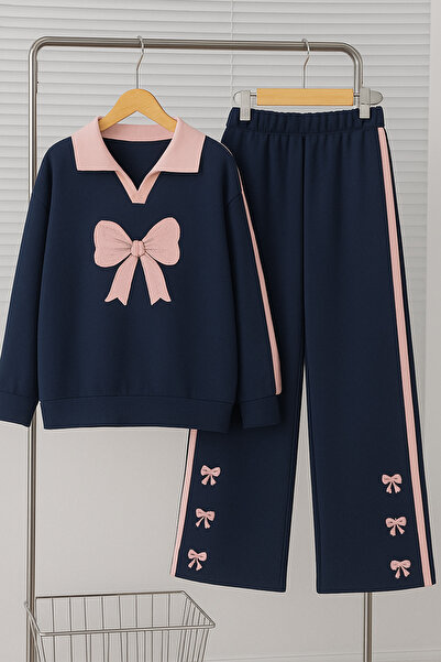 Eybabykids Παιδικό σετ αθλητικής φόρμας με δύο κλωστές με λεπτομέρεια σε ροζ ...