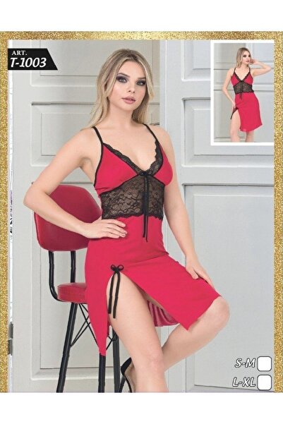 Modaley Giyim Red Lace Short Nightgown