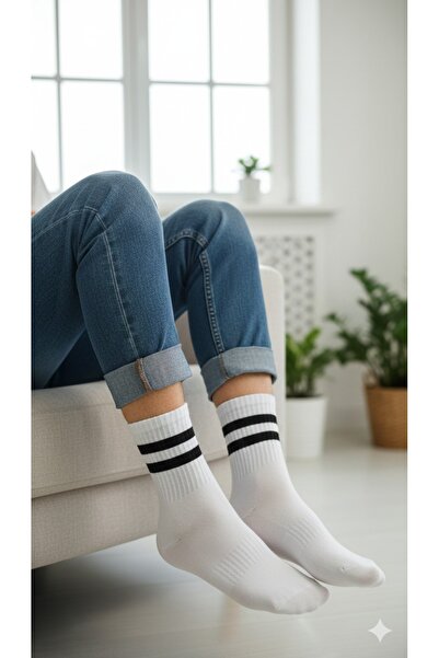 Mükemmel Dokulu Bambu 6’lı Çorap Set – Siyah Çizgili Beyaz Bambu