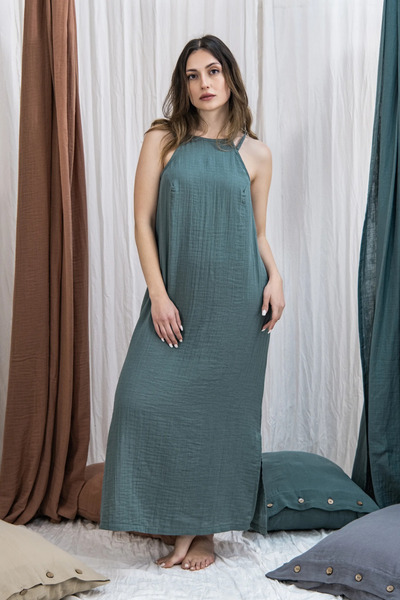 Richo Homewear RUTH Muslin Kadın Gecelik, %100 Pamuk Müslin Uzun Askılı Gecel...