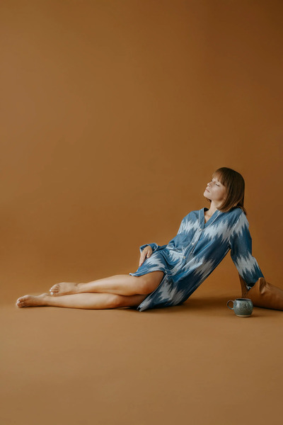 Richo Homewear VOLA Jakarlı Saten Gömlek Elbise, %100 Pamuk Saten, Düğmeli Uz...