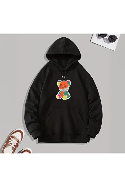 LELVANİ Bear Pattern Print Unisex Hooded Sweatshirt