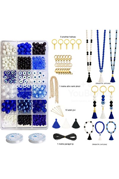 By MO Accessories Nazar Boncuğu Boncukları ve Renklerinde Takı Anahtarlık Bileklik Kolye Yapma Seti