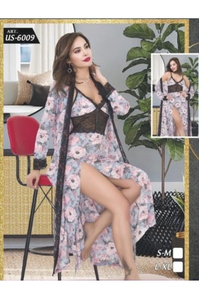 Pi Giyim Σετ μακρύ παντελόνι 3 τεμαχίων με δαντέλα με λουλουδάτο σχέδιο