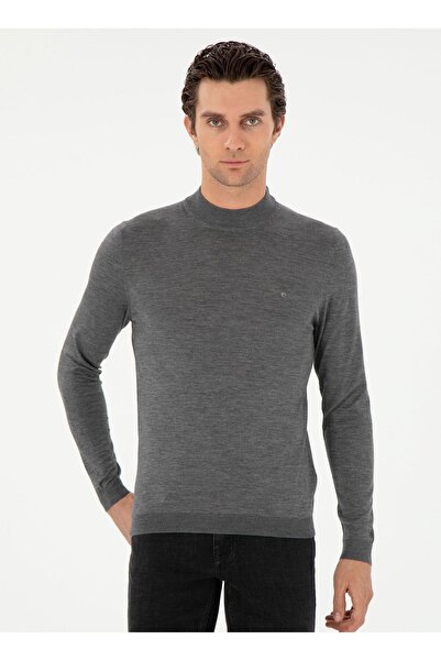 Cacharel Bisiklet Yaka Slim Fit Gri Erkek Kazak SQUARE