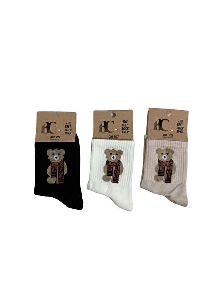 Ventillo 3'lü Unisex Ayıcık Desenli Kolej Çorap