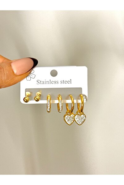 YOUES JEWELRY طقم أقراط نسائية من الفولاذ مكون من 6 قطع لون ذهبي