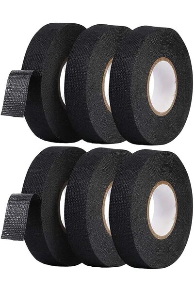 X SPRING Heat Tape, Black Automotive Harness Tape, 6 Rolls, 19mm x 15m