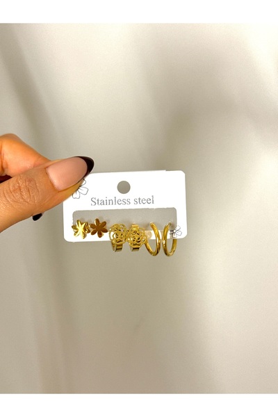 YOUES JEWELRY ÇELİK KADIN 6'LI KÜPE SETİ GOLD RENK