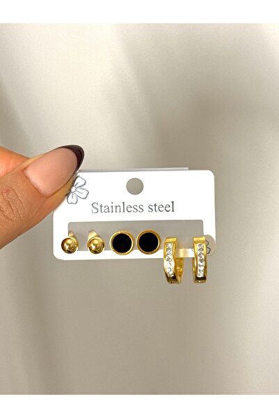 YOUES JEWELRY ÇELİK KADIN 6'LI KÜPE SETİ GOLD RENK