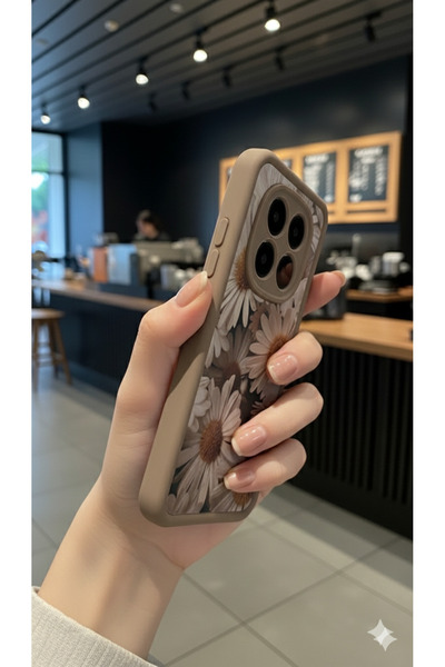 Rivor Xiaomi Redmi Note 15 Pro 4G Uyumlu Kılıf Kamera Korumalı Vintage Papatya Desenli Kahverengi Silikon Kapak