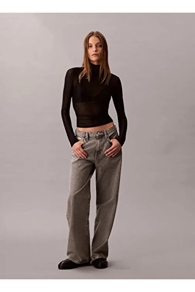 Calvin Klein Women's High Waisted Wide Leg Casual Gray Jeans with Pockets Lv047D834G-0Sl